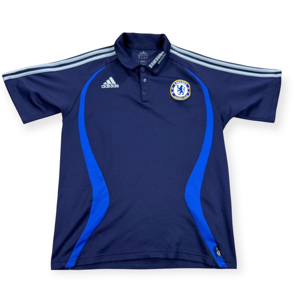 Adidas Shirt Men's M Navy Blue Chelsea Soccer Polo Climalite Y2K